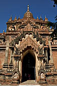 Bagan Myanmar. Htilominlo temple. Nicely carved reliefs of the doorways. 